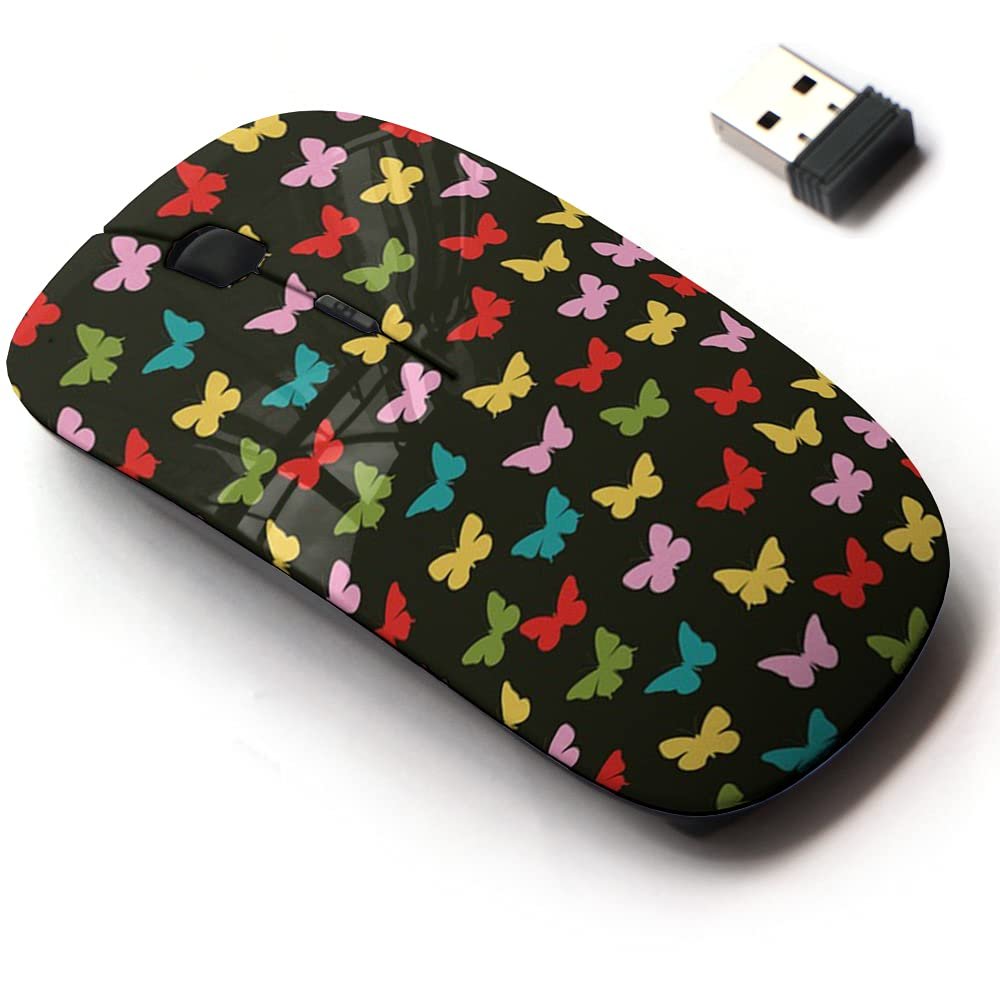 2.4G Wireless Mouse with Cute Pattern Design for All Laptops and Desktops with Nano Receiver - Butterfly Multicolored Butterflies