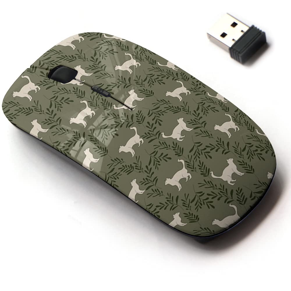 2.4G Wireless Mouse with Cute Pattern Design for All Laptops and Desktops with Nano Receiver - cat Plants Green