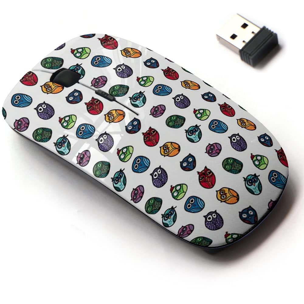 2.4G Wireless Mouse with Cute Pattern Design for All Laptops and Desktops with Nano Receiver - Drawn Funny owl Owls