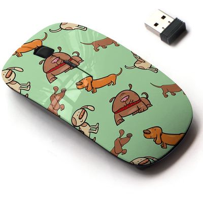 2.4G Wireless Mouse with Cute Pattern Design for All Laptops and Desktops with Nano Receiver - Cartoon Dogs Animal