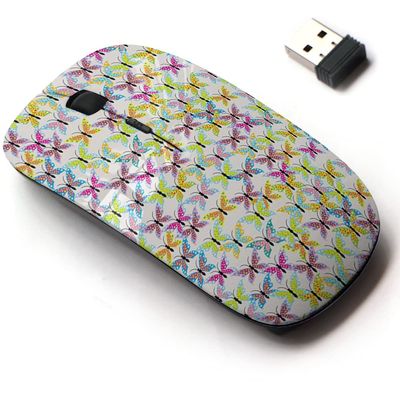 2.4G Wireless Mouse with Cute Pattern Design for All Laptops and Desktops with Nano Receiver - Butterfly fabricbackgrounds