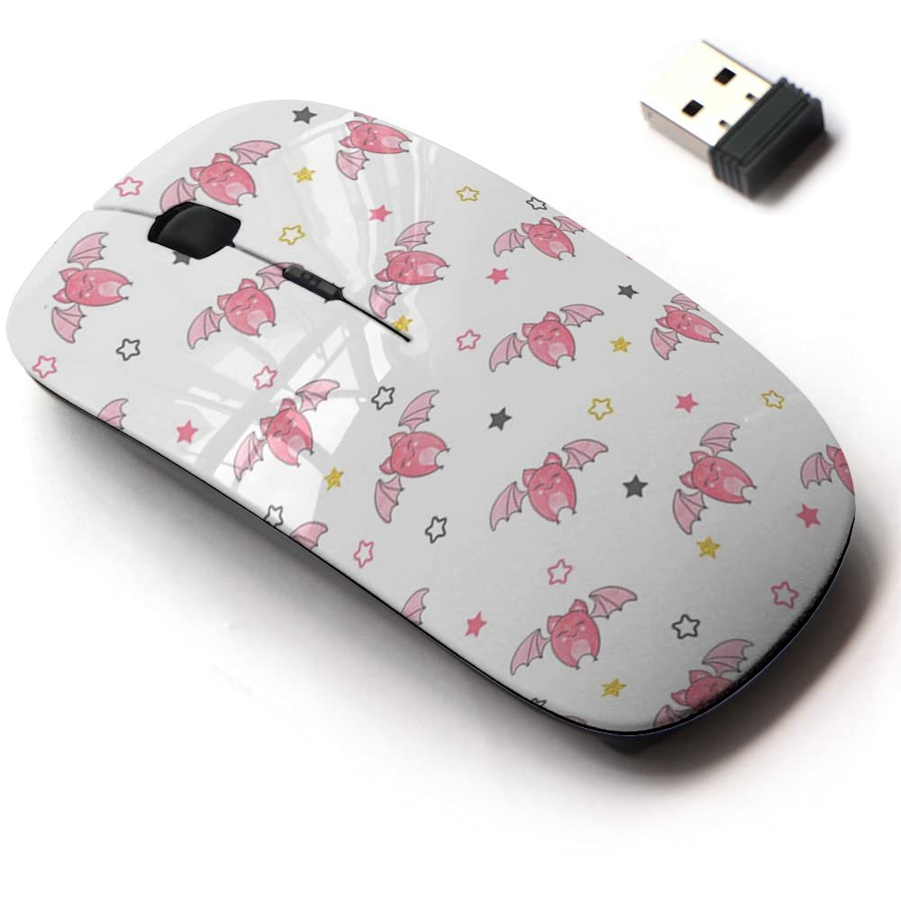 2.4G Wireless Mouse with Cute Pattern Design for All Laptops and Desktops with Nano Receiver - Cute Flying Pink