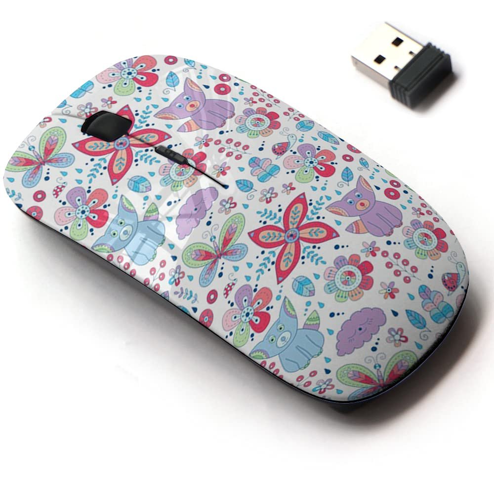 2.4G Wireless Mouse with Cute Pattern Design for All Laptops and Desktops with Nano Receiver - Forest Floral Foxes