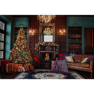 Leowefowa 3x2.5m Vinyl Christmas Backdrop Fireplace Xmas Tree Living Room Backdrop House Interior Christmas Theme Photo Background for Xmas New Year Party Kids Adult Photo Shoot Studio Props