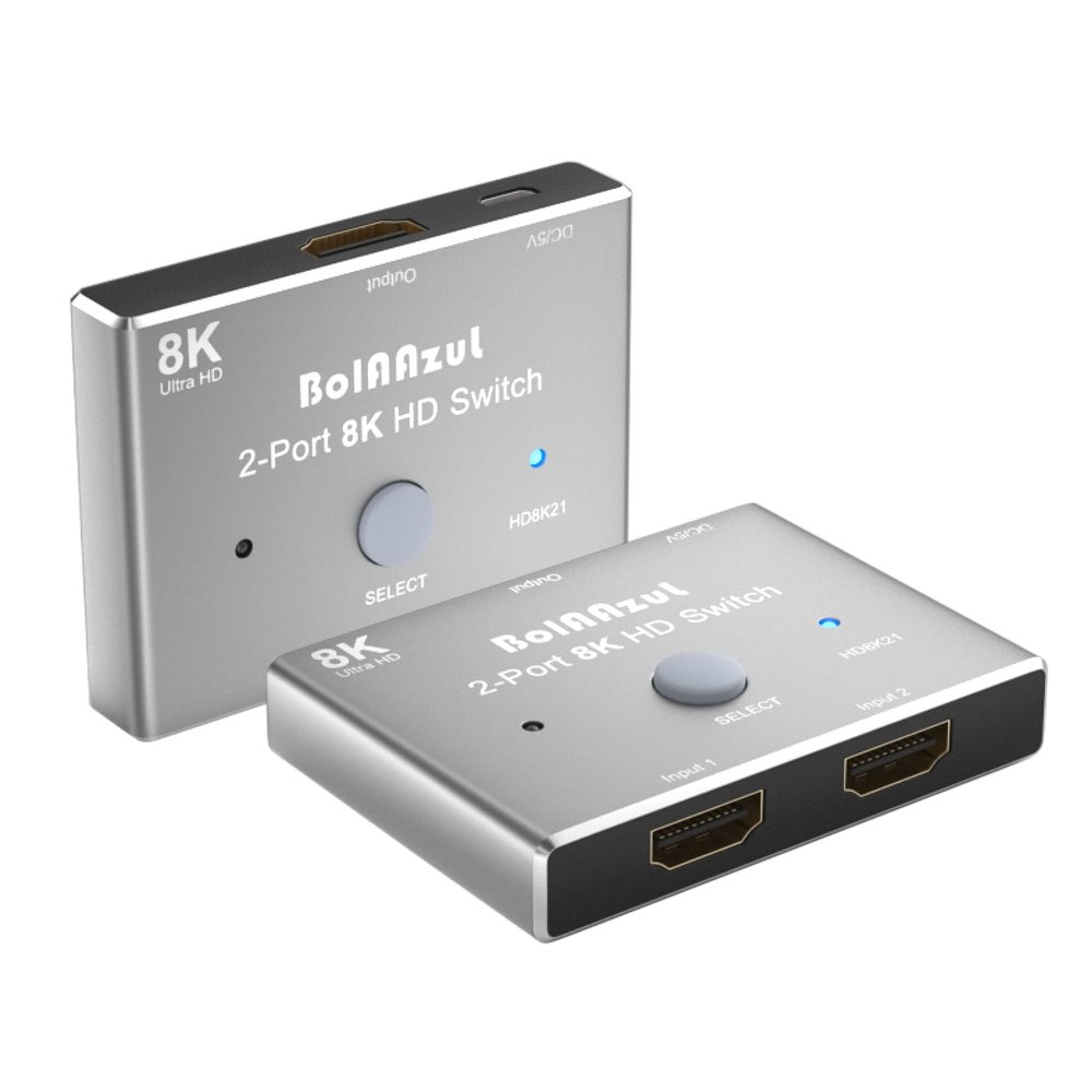 8K HDMI 2.1 Switch Splitter2 in 1 out, BolAAzuL HDMI 2.1 Switcher Adapter - 8K@60Hz, 4K@120Hz, 1080p@120Hz, HDR, UHD, 48Gbps - HDMI Switch 2 Input 1 Output for X-Box PS5 PS4 Blue-ray Player Monitors