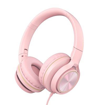 LORELEI S9 Wired Headphones with Microphone for SchoolOn-Ear Kids Headphones for Girls BoysFolding Lightweight and 3.5mm Audio Jack Headset for Phone, IpadTablet, PC, Chromebook (Pearl Pink)