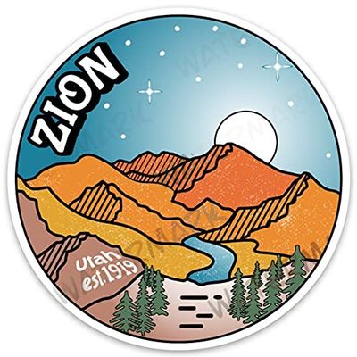 3.25" Zion National Park Sticker for Water Bottle Laptop Skateboard Luggage Guitar Car Motorcycle Bike Vinyl Waterproof Vacation Sticker Dishwasher Safe Decal