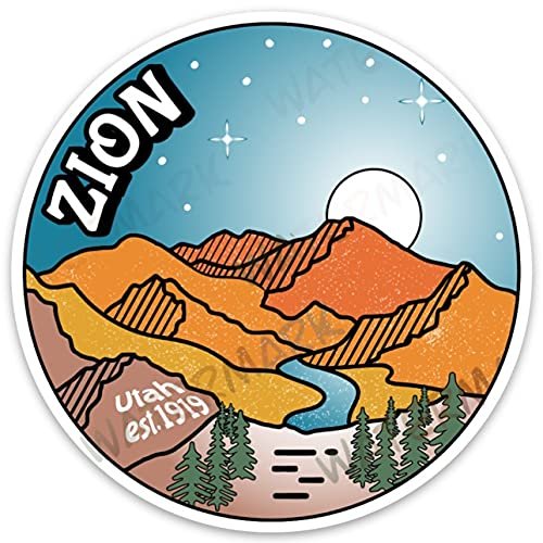 3.25" Zion National Park Sticker for Water Bottle Laptop Skateboard Luggage Guitar Car Motorcycle Bike Vinyl Waterproof Vacation Sticker Dishwasher Safe Decal