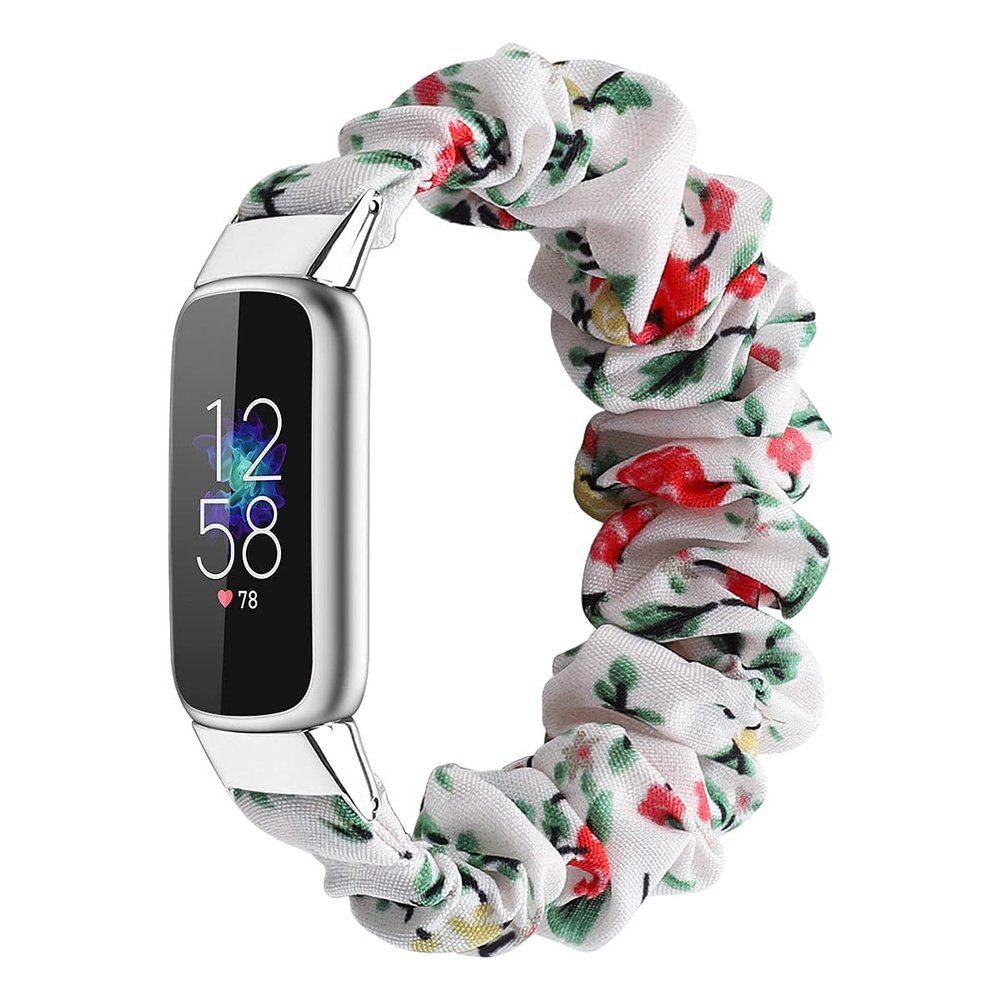 Scrunchies Compatible with Fitbit Luxe Bands, Women Fancy Elastic Bracelet Stretch Soft Fabric Replacement Wristbands Straps for Fitbit Luxe Fitness Tracker, Small/Large (Floral Butterfly, Small)