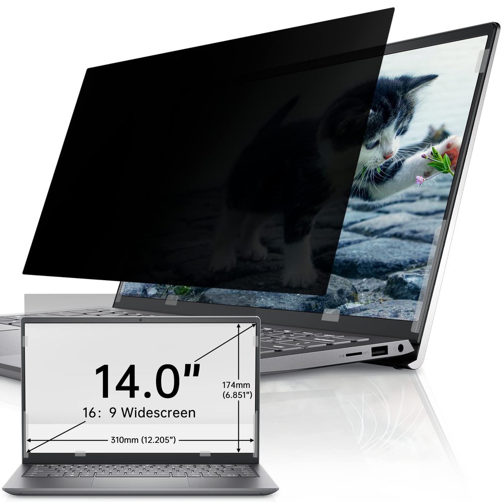 IPROKKO Laptop Privacy Screen 14 Inch 16:9 Aspect, Compatible with HP, Dell, Acer, Asus, Samsung, Lenovo Yoga & More, Removable Anti Blue Light Glare Spy Computer Monitor Filter Security Shield