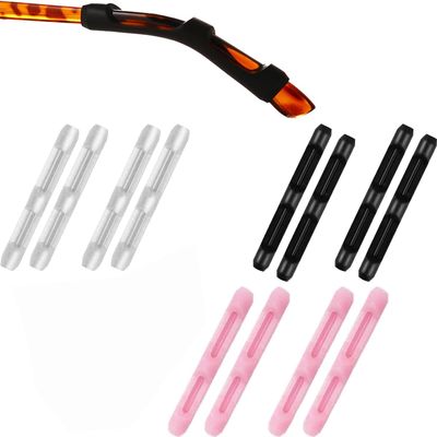 MOLDERP Eyeglass Ear Cushions - Soft Silicone Glasses Ear Grip Temple Tips Eyeglass Pads 7 Pairs (Black, Clear, Pink, all)