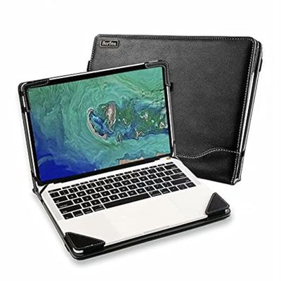 Berfea Laptop Sleeve, Protective Case Cover Compatible with HP Probook 450 G8/G9, 455 G10/G9/G8, Envy x360 15-ew Series 15.6 inch Laptops, PU Leather, Business Design, Stand Function, Pen Holder