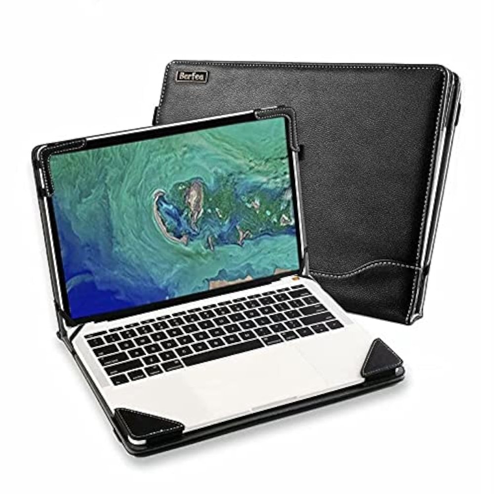 Berfea Laptop Sleeve, Protective Case Cover Compatible with HP Probook 450 G8/G9, 455 G10/G9/G8, Envy x360 15-ew Series 15.6 inch Laptops, PU Leather, Business Design, Stand Function, Pen Holder