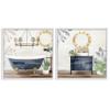 Stupell Industries Chic Bathroom Interior Still Life Bathtub Sink Plants, Design by Kim Allen White Framed Wall Art, 2pc, Each 12 x 12, Blue view 1
