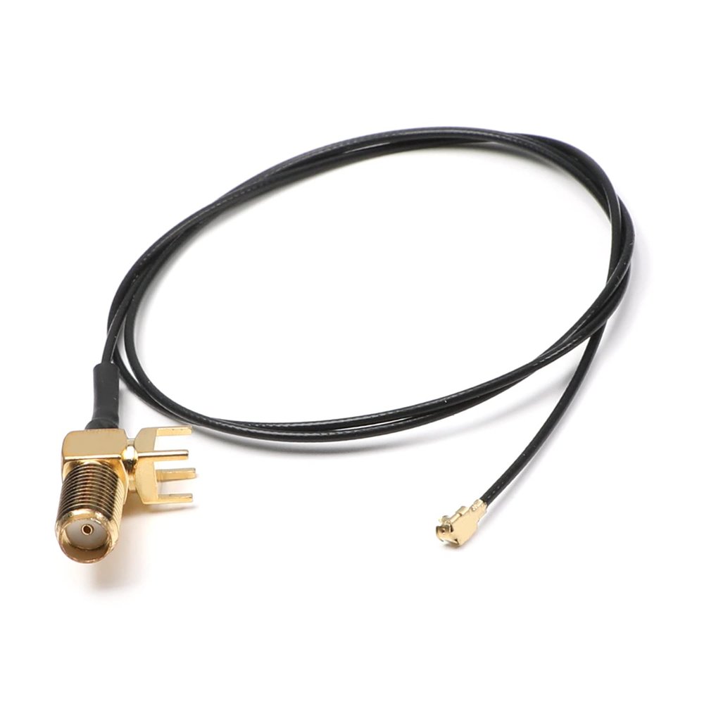 Bettomshin 1Pcs 0.5m/19.68 Inch IPEX Extension Cable, Black IPEX to SMA Outer Screw Inner Hole Thread 11mm with 4 Pins Right-Angle Pigtail Cable for WiFi Adapter FPV Antenna
