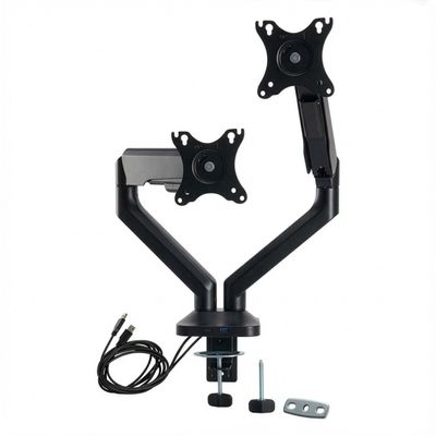 Bush Business Furniture Adjustable Dual Monitor Arm, Commercial Office Desk Accessories, Satin Black