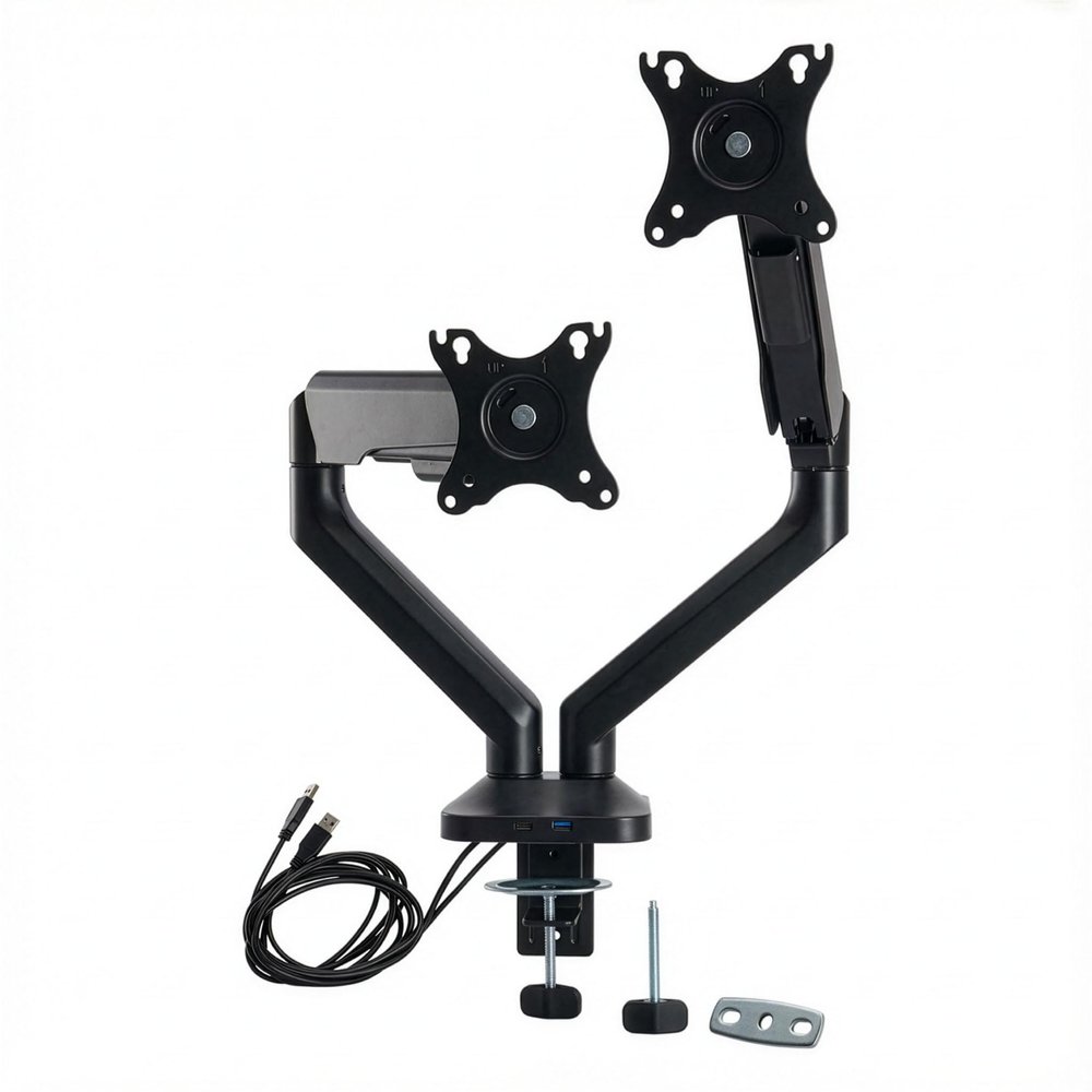 Bush Business Furniture Adjustable Dual Monitor Arm, Commercial Office Desk Accessories, Satin Black