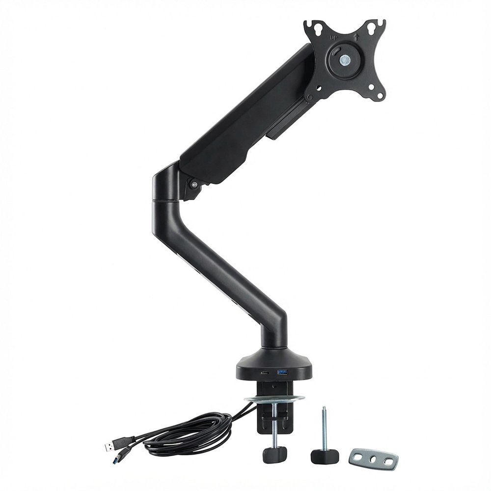 Bush Business Furniture Adjustable Single Monitor Arm, Commercial Office Desk Accessories, Satin Black