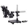 AmScope SM-3TX-144A-B 3.5X-45X Black Trinocular Stereo Zoom Microscope on Single Arm Boom Stand + 144 Direction Adjustable LED Ring Light view 1