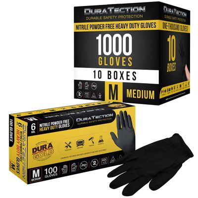 Dura-Gold HD Black Nitrile Disposable Gloves, 10 Boxes of 100, Size Medium, 6 Mil - Latex Free, Powder Free, Textured Grip, Medium (Pack of 1000)