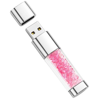 USB Flash Drive 64GB, BorlterClamp Cute Pink Crystal Thumb Drive Novelty Pen Drive Memory Stick