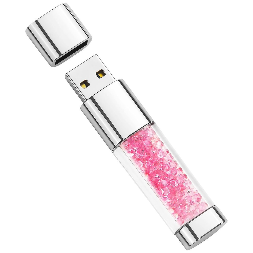 USB Flash Drive 64GB, BorlterClamp Cute Pink Crystal Thumb Drive Novelty Pen Drive Memory Stick