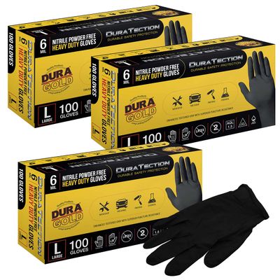 Dura-Gold HD Black Nitrile Disposable Gloves, 3 Boxes of 100, Size XX-Large, 6 Mil - Latex Free, Powder Free, Textured Grip