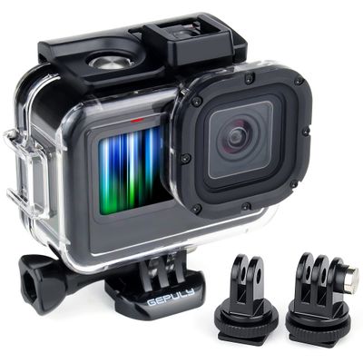 GEPULY Waterproof Case for GoPro Hero 9 10 11 12 13 Black - with 2 Cold Shoe Adapters 60M Underwater Protective Dive Housing Shell Accessories Built-in Cold Shoe Slots Go Pro Accessory