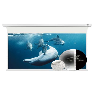 VIVIDSTORM-Slimline Motorized Tension Pull Down Screen Projector Perforated Transparent Acoustically All White Cinema,Compatible with Standard Projector,VMSLPWA100H