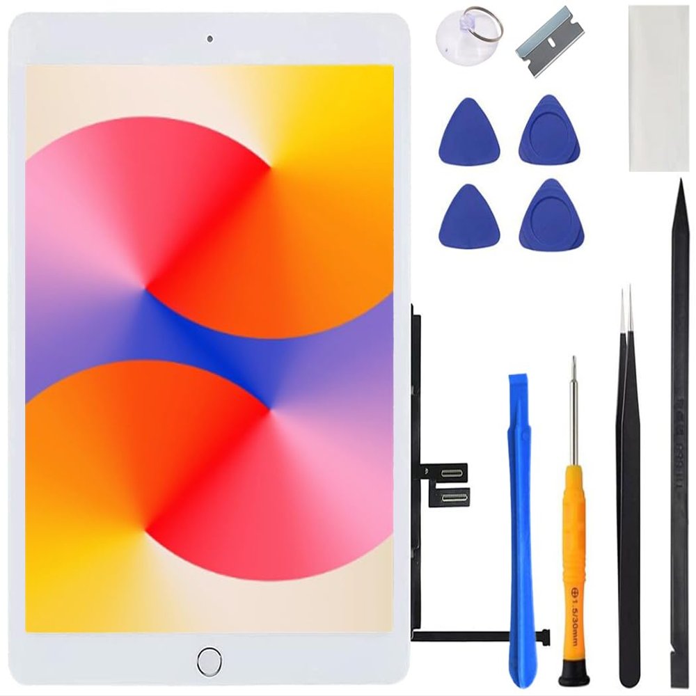 for iPad 7 7th / 8 8th Gen Screen Replacement Digitizer 2019/2020 10.2 Inch Touch Glass, for 7th 8th Generation A2197 A2198 A2200, A2270 A2428 A2429 A2430 with Home Button, Repair Kit (White)