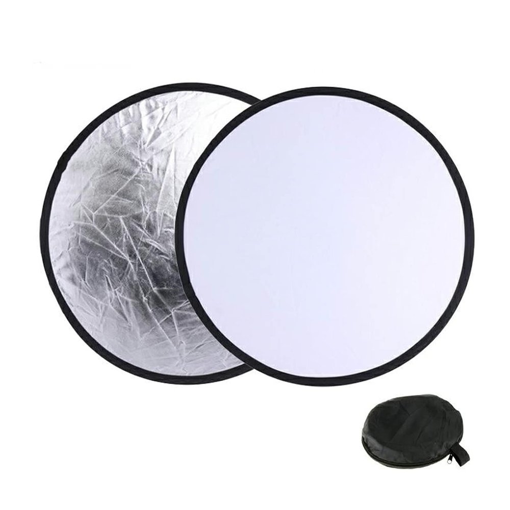 2 in 1 Lighting Reflectors Round Folding Portable 30cm/12inch Camera Photo Reflector Diffuser for Photography Reflector Portrait Still Life Fill Light - Silver & White