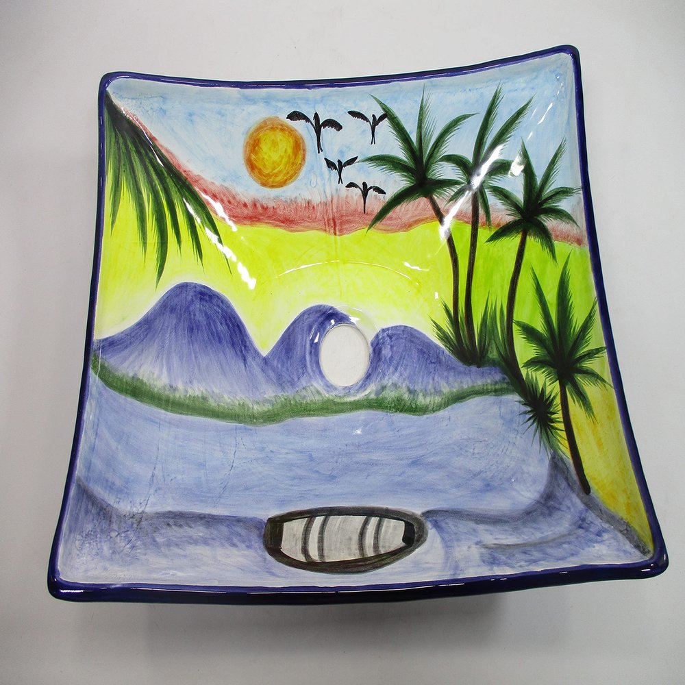 16" RECTANGULAR TALAVERA SINK vessel mexican bathroom handmade ceramic folk art