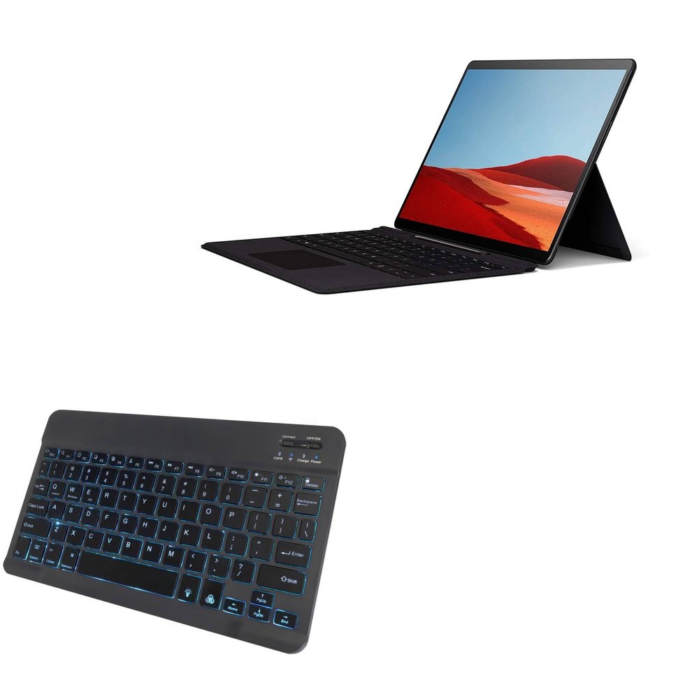 BoxWave Keyboard Compatible with Microsoft Surface Pro X (13 in) - SlimKeys Bluetooth Keyboard - with Backlight, Portable Slim LED 7 Colors - Jet Black