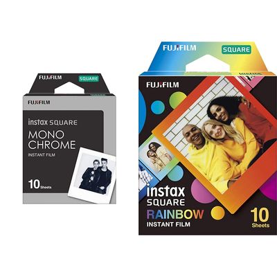 Fujifilm Instax Square Monochrome Film - 10 Exposures (16671332) & Instax Square Rainbow Film - 10 Exposures (16671320)