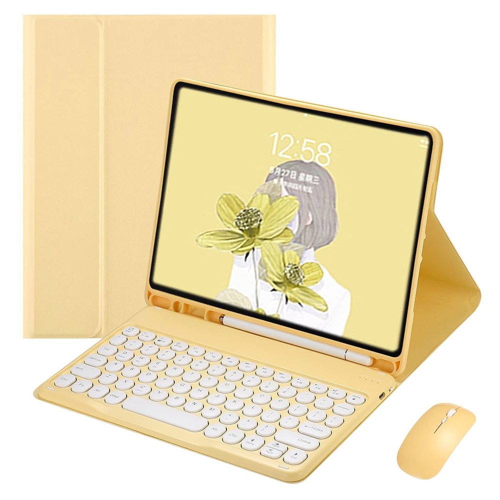 YEEHi iPad mini 5th Gen mini 4 Keyboard Case with Mouse Color Keyboard Circular Key Caps Cute Candy Colors Bluetooth Detachable Keyboard Mini 5th Generation Cover (mini4/mini5, Yellow)