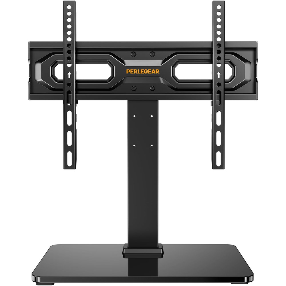 Perlegear Tabletop TV Stand, Universal TV Stand for 2360 Inch LCD/LED/OLED TVs, Height-Adjustable TV Mount Stand with Tempered Glass Base & Cable Management, VESA 400x400mm, PGTVS02