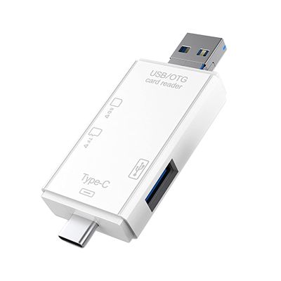 (2pieces) SD Card Reader 6 in 1 Micro USB Type C Portable Memory Card Reader for SD TF Cards Adapter with OTG Function for PC & Laptop & Smart Phones & Tablets (White)