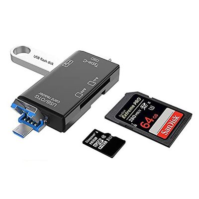 (2pieces) SD Card Reader 6 in 1 Micro USB Type C Portable Memory Card Reader for SD TF Cards Adapter with OTG Function for PC & Laptop & Smart Phones & Tablets (Black)