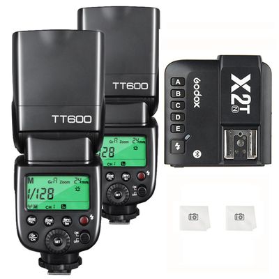 Godox 2 pcs TT600 GN60 Camera Flash Speedlite,HSS 1/8000s GN60 Master Slave Off Speedlight 0.1-2.6s Recycle Time, 2.4G X System Receiver with Godox X2T-N Wireless Flash Trigger Compatible with Nikon