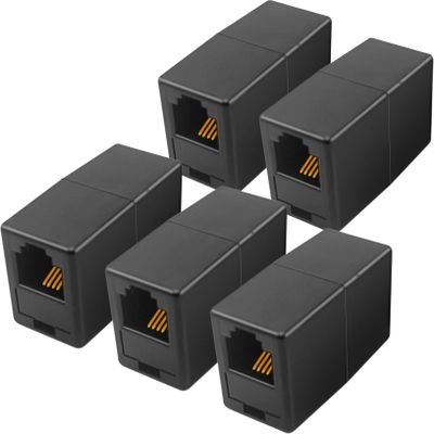 NECABLES 5Pack RJ11 Coupler Phone Line Connector Telephone Cord Adapter RJ11 6P4C Female to Female for Landline Phone and Fax Black