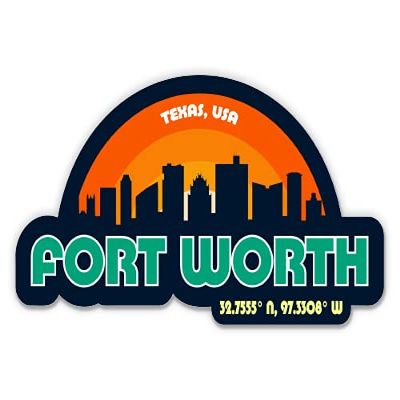 Squiddy Fort Worth Texas City Skyline - Vinyl Sticker Decal for Phone, Laptop, Water Bottle (3" Wide)