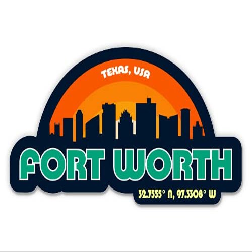 Squiddy Fort Worth Texas City Skyline - Vinyl Sticker Decal for Phone, Laptop, Water Bottle (3" Wide)