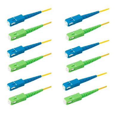 SpeedyFiberTX 6-Pack 15 Meter SC/APC to SC/UPC 3.0mm Simplex Yellow Riser OFNR Fiber Patch Cable, Corning SMF-28 Singlemode 9/125um OS1/OS2 Compatible Ultra Optical Fiber