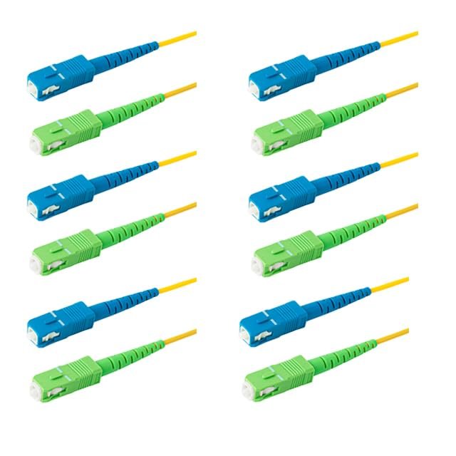 SpeedyFiberTX 6-Pack 15 Meter SC/APC to SC/UPC 3.0mm Simplex Yellow Riser OFNR Fiber Patch Cable, Corning SMF-28 Singlemode 9/125um OS1/OS2 Compatible Ultra Optical Fiber