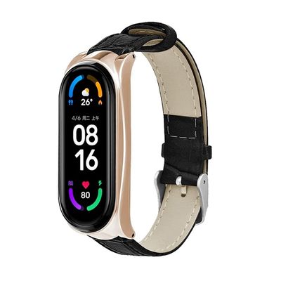 TryBest Bracelet Compatible with Xiaomi Mi Band 4/Mi Band 3 Bracelet,Replacement Leather Strap with Metal Frame Adjustable 7.8-9.4 inch Compatible with Xiaomi Mi Band 4/3 - Black+Gold