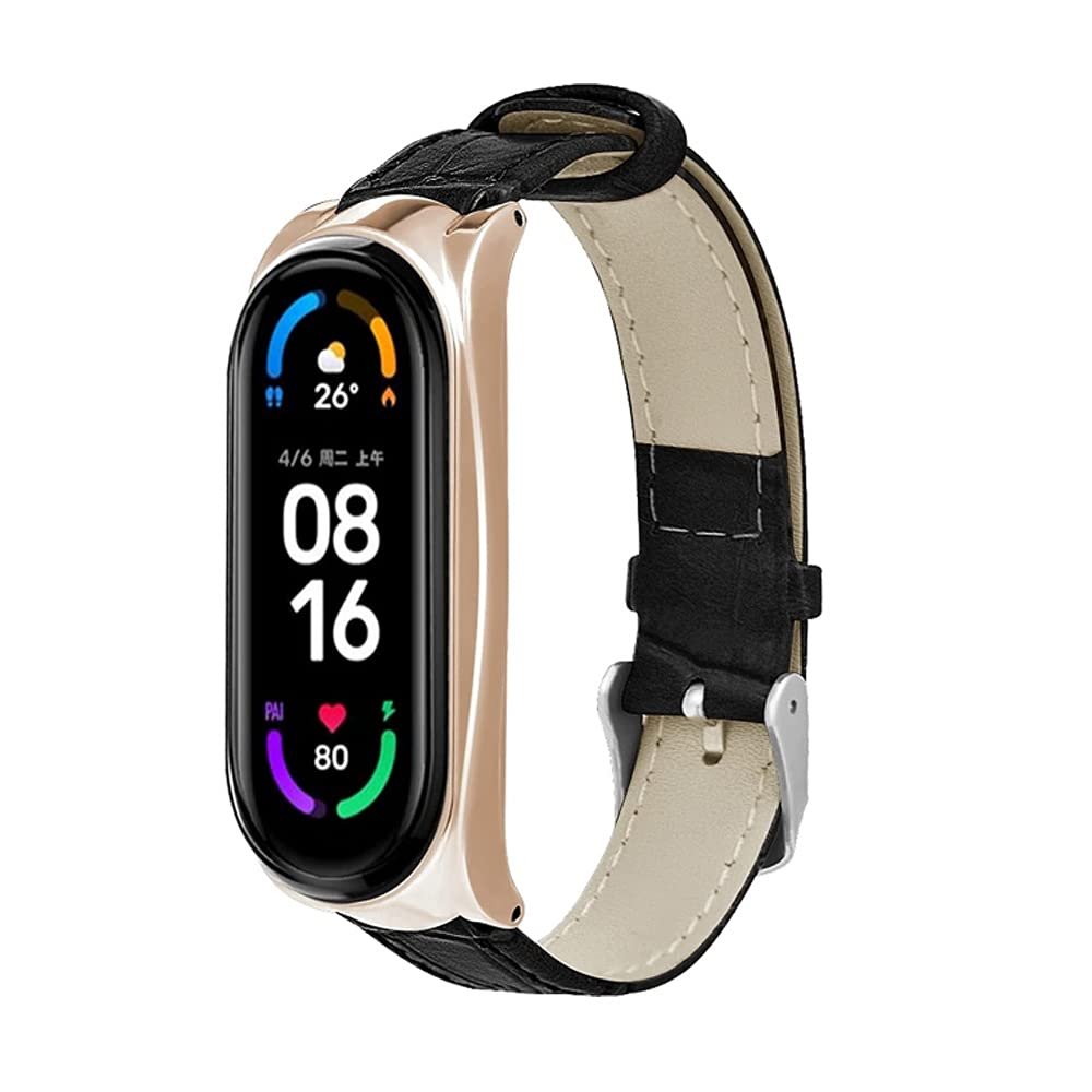 TryBest Bracelet Compatible with Xiaomi Mi Band 4/Mi Band 3 Bracelet,Replacement Leather Strap with Metal Frame Adjustable 7.8-9.4 inch Compatible with Xiaomi Mi Band 4/3 - Black+Gold