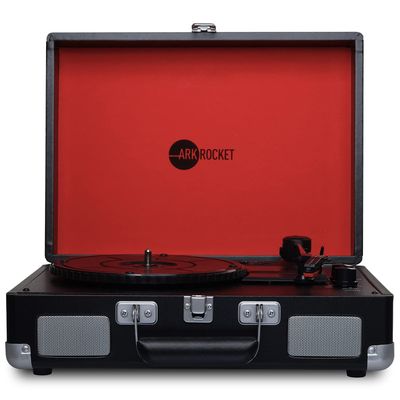 Arkrocket Curiosity Suitcase Bluetooth Turntable Vintage 3-Speed Record Player with Built-in Speakers Upgraded Turntable Audio Sound (Black/Red)