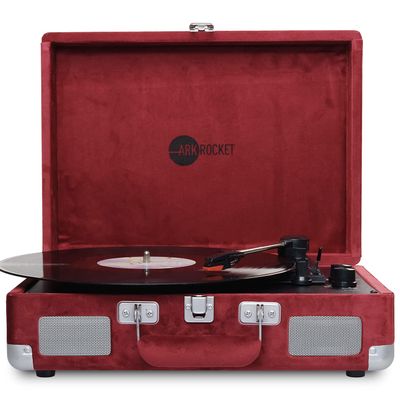Arkrocket Curiosity Bluetooth Record Player Retro Suitcase 3-Speed Vinyl Turntable with Built-in Speakers (Burgundy Velvet)