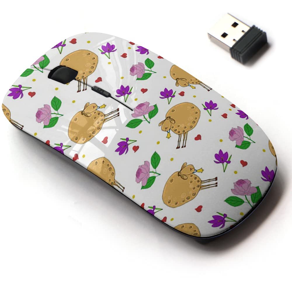 2.4G Wireless Mouse with Cute Pattern Design for All Laptops and Desktops with Nano Receiver - Colored Illustration Sheeps