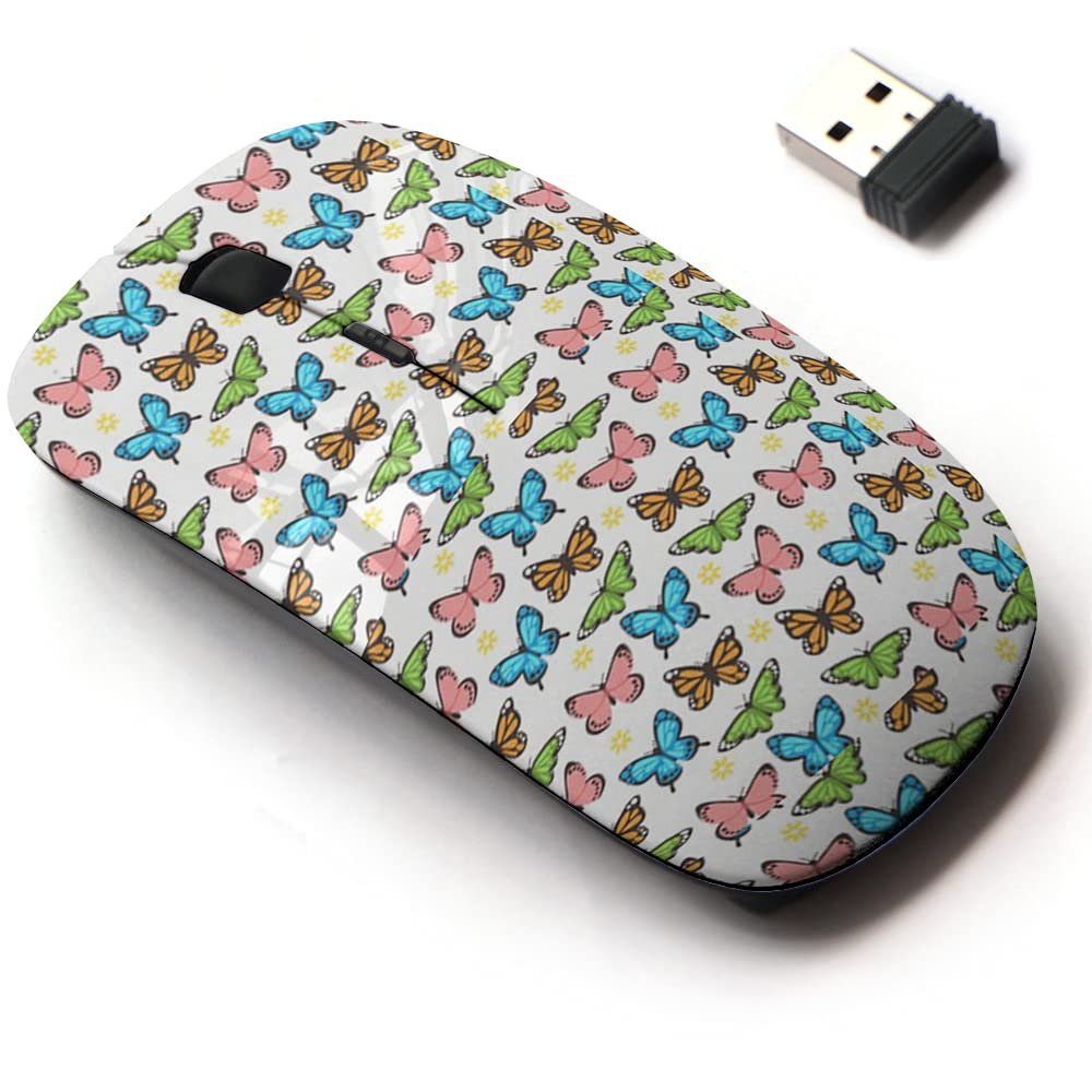 2.4G Wireless Mouse with Cute Pattern Design for All Laptops and Desktops with Nano Receiver - Beautiful Butterflies